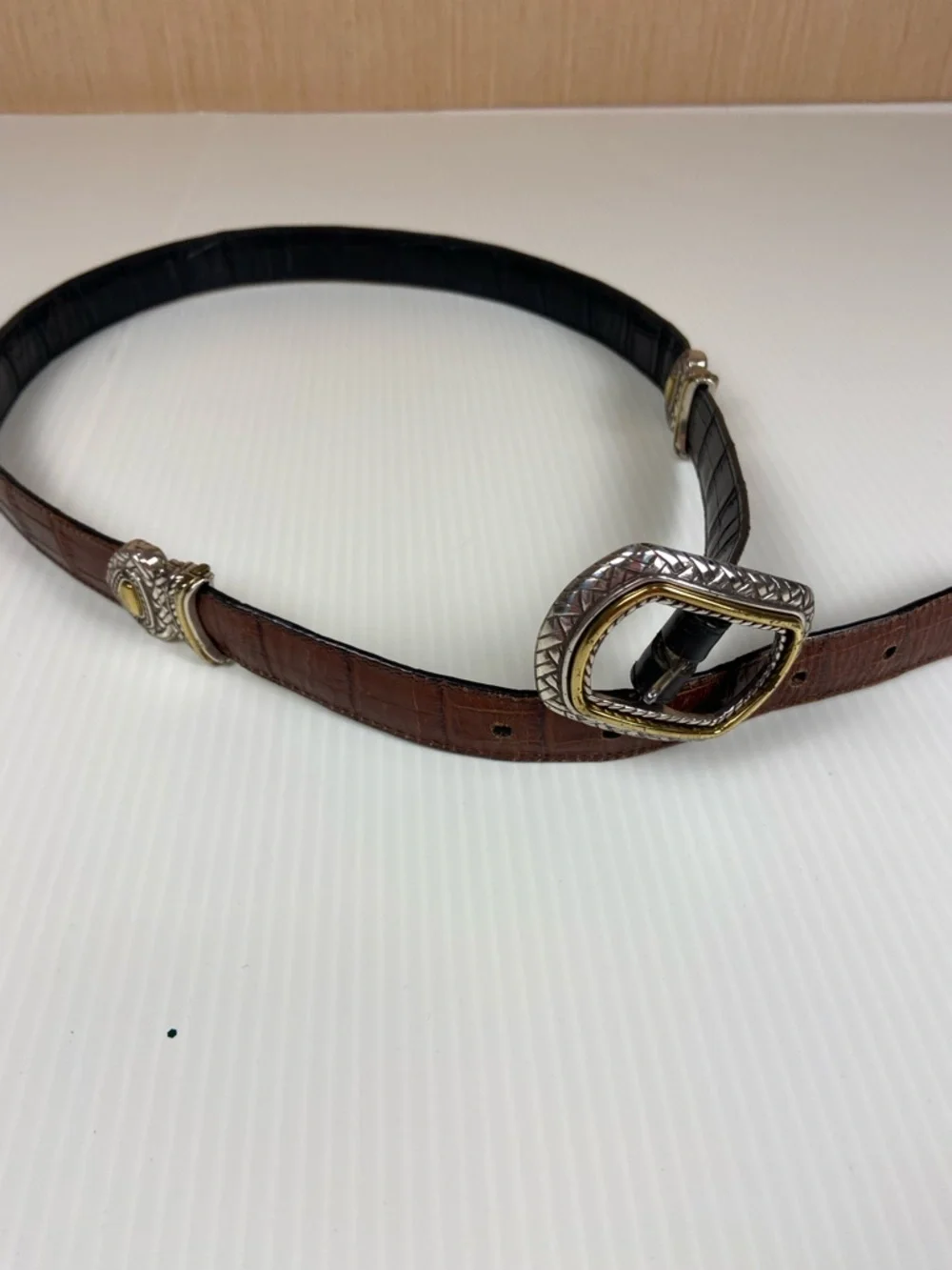 Western Concho Reversible Leather Belt Croc Embossed Black & Brown L 34